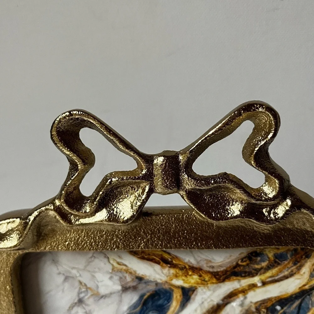 Gold metal bow on top Photo Frame for 5”x7” Victorian style